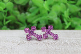 Purple Glitter Cross || 12mm Stud Earrings || Hypoallergenic Aaria Tees