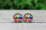 Tie Dye Paw Print Jeep 12mm Glass Stud Earrings || Hypoallergenic Aaria Tees