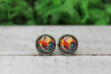 Stained Glass Rooster 12mm Glass Stud Earrings || Hypoallergenic Aaria Tees