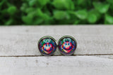 Stained Glass Luigi 12mm Glass Stud Earrings Aaria Tees