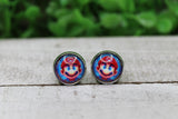 Stained Glass Mario 12mm Glass Stud Earrings Aaria Tees