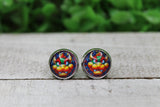 Stained Glass Bowser 12mm Glass Stud Earrings Aaria Tees