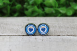 KC Royals Baseball Heart 12mm Glass Stud Earrings Aaria Tees