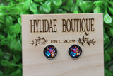 Paw Prints Stained Glass Black 12mm Glass Stud Earrings || Hypoallergenic Aaria Tees
