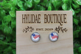 American Flag Corgi 12mm Glass Stud Earrings || Hypoallergenic Aaria Tees