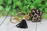 Brown Leopard Paw Print  • Keychain with Tassel & Gold Heart Aaria Tees