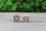 Western Hat Disco Ball Let's Go Girls Stud Earrings Aaria Tees