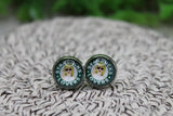 Starbucks Lovers Green 12mm Glass Stud Earrings Aaria Tees