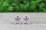 No. 2 Yellow Pencil with Pink Bow • Acrylic Stud Earrings Aaria Tees