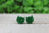 Green Glitter Cat Face • Stud Earrings Aaria Tees