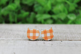 Orange Plaid Cat Face • Stud Earrings Aaria Tees