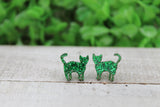 Green Glitter Cat • Stud Earrings Aaria Tees