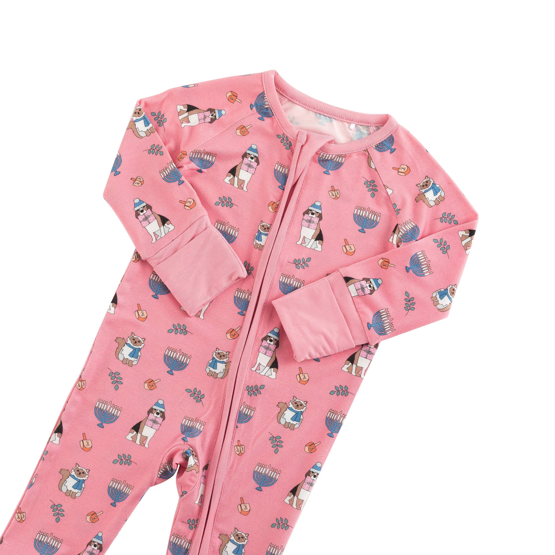 Hanukkah Pets (Convertible Zip Footies) - Pink - Aaria Tees Aaria Tees