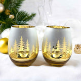 Gold Pine Tree Stemless Wine Glasses Aaria Tees
