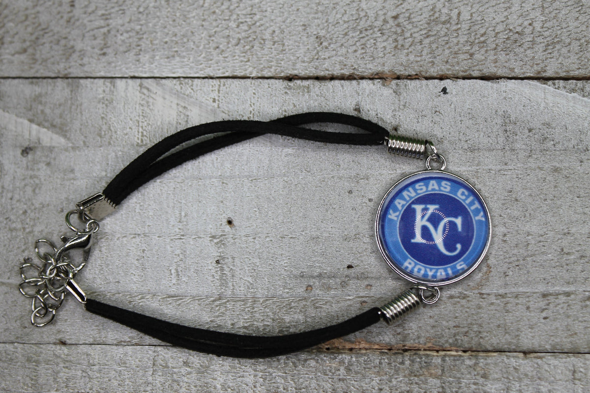 Baseball KC Royals Circle Adjustable Clasp Leather Cord • Bracelet
