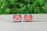 Football KC Distressed Heart • 12mm Glass Stud Earrings Aaria Tees