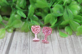 Pink Glitter Wine Glasses • Stud Earrings Aaria Tees