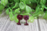 Magenta Glitter Wine Glasses • Stud Earrings Aaria Tees
