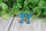 Blue Glitter Wine Glasses • Stud Earrings Aaria Tees
