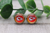 Football - KC Chiefs Circle | 12mm Glass Stud Earrings | Hypoallergenic Aaria Tees