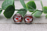 Football - KC Chiefs on Leopard | 12mm Glass Stud Earrings | Hypoallergenic Aaria Tees
