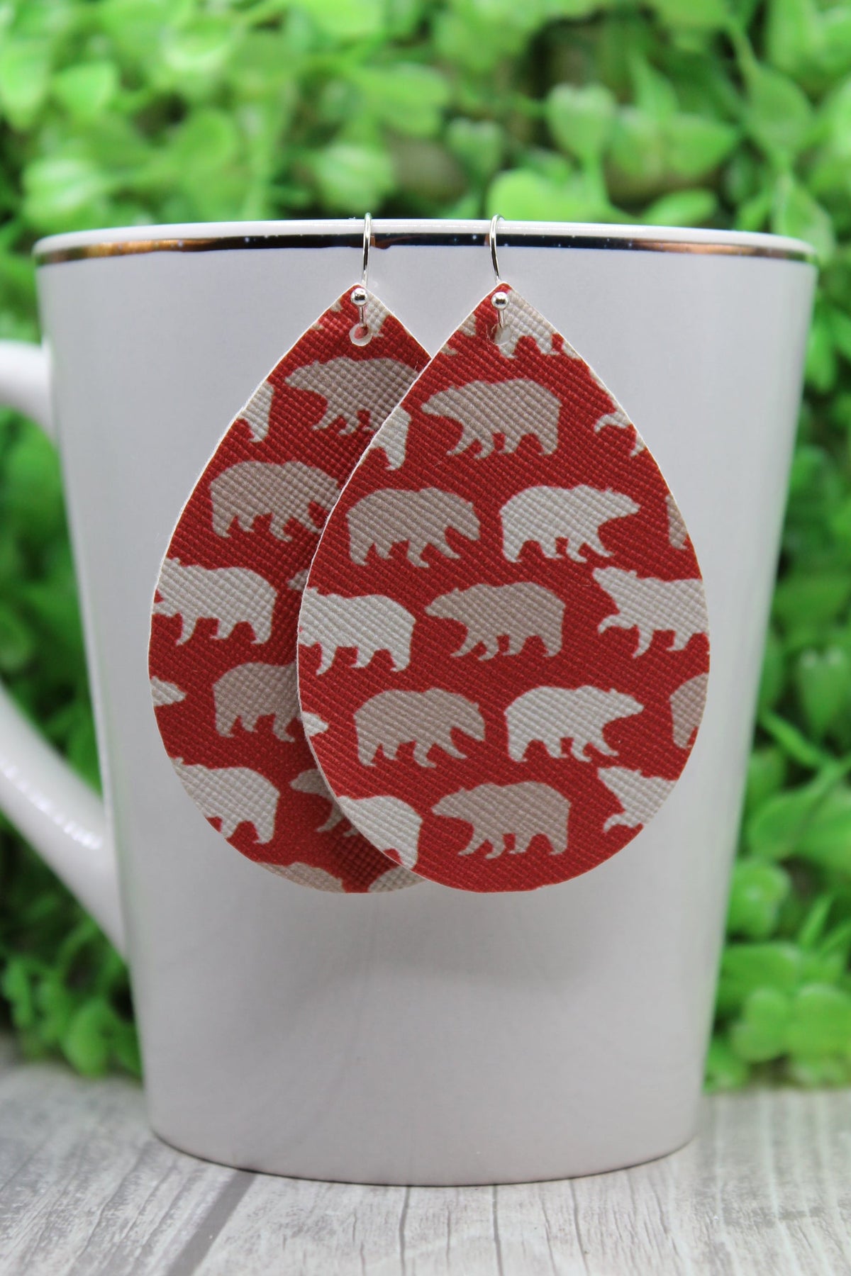 Bears on Red Teardrop Earrings