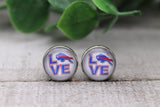 Bills Football - LOVE || 12mm Glass Stud Earrings || Hypoallergenic Aaria Tees