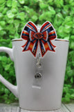 Football Bears Bow Badge/ID Holder with Alligator Clip Aaria Tees