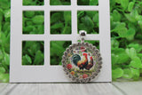 Floral Rooster & Hen • 25mm Pendant Aaria Tees