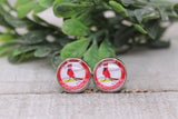 St Louis Cardinals Baseball Circle || 12mm Glass Stud Earrings || Hypoallergenic Aaria Tees