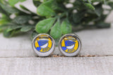 St Louis Blues Hockey Circle || 12mm Glass Stud Earrings || Hypoallergenic Aaria Tees