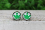 Green Leaf Glass Stud Earrings Aaria Tees