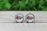 Football KC Blue Line Flag Arrow Glass Stud Earrings Aaria Tees