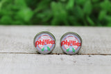 Baseball Phillies Baseball Red Glass Stud Earrings Aaria Tees