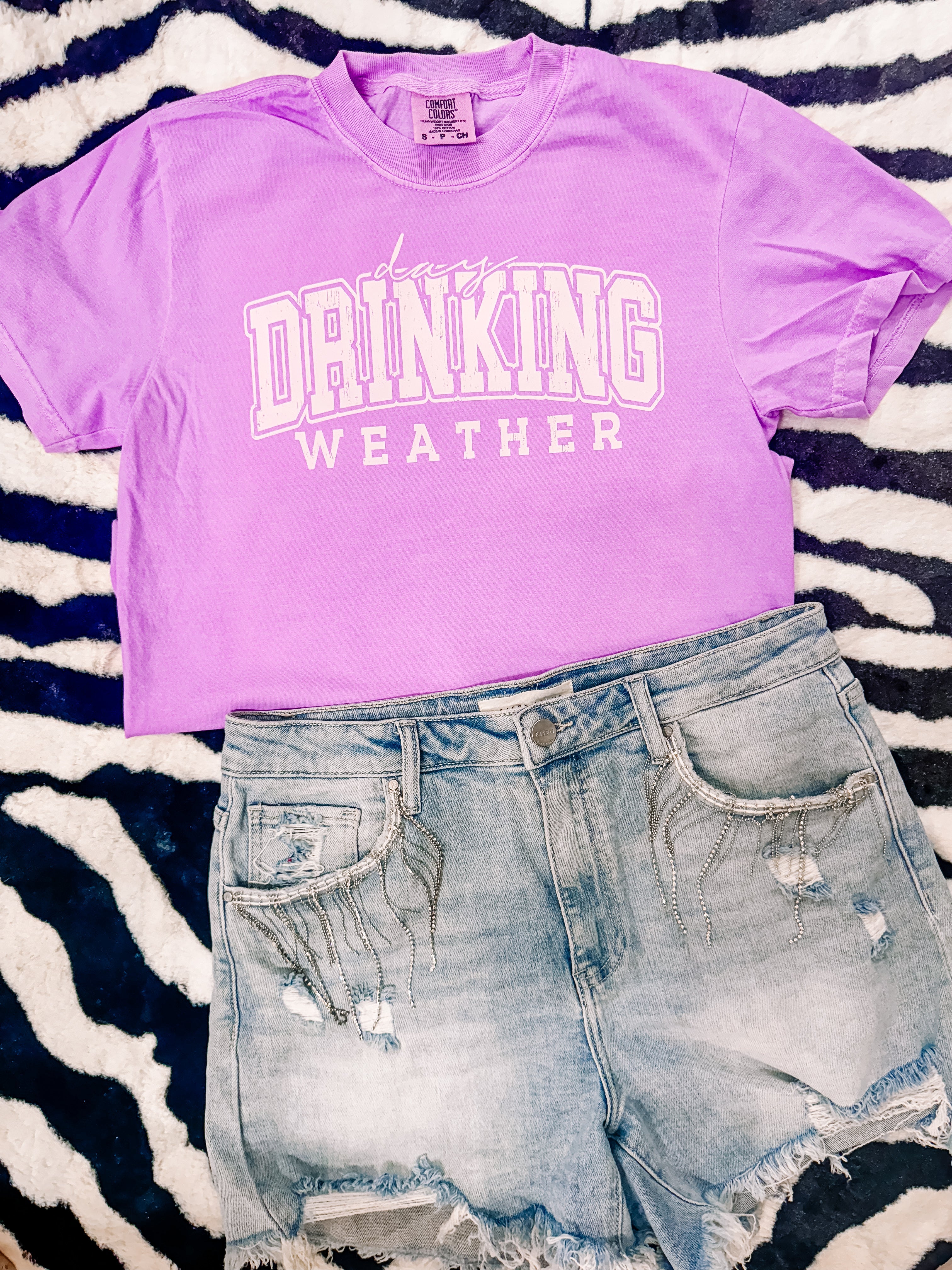 Neon Day Drinking Weather Graphic Tee Comfort Colors - Aaria Tees Aaria Tees