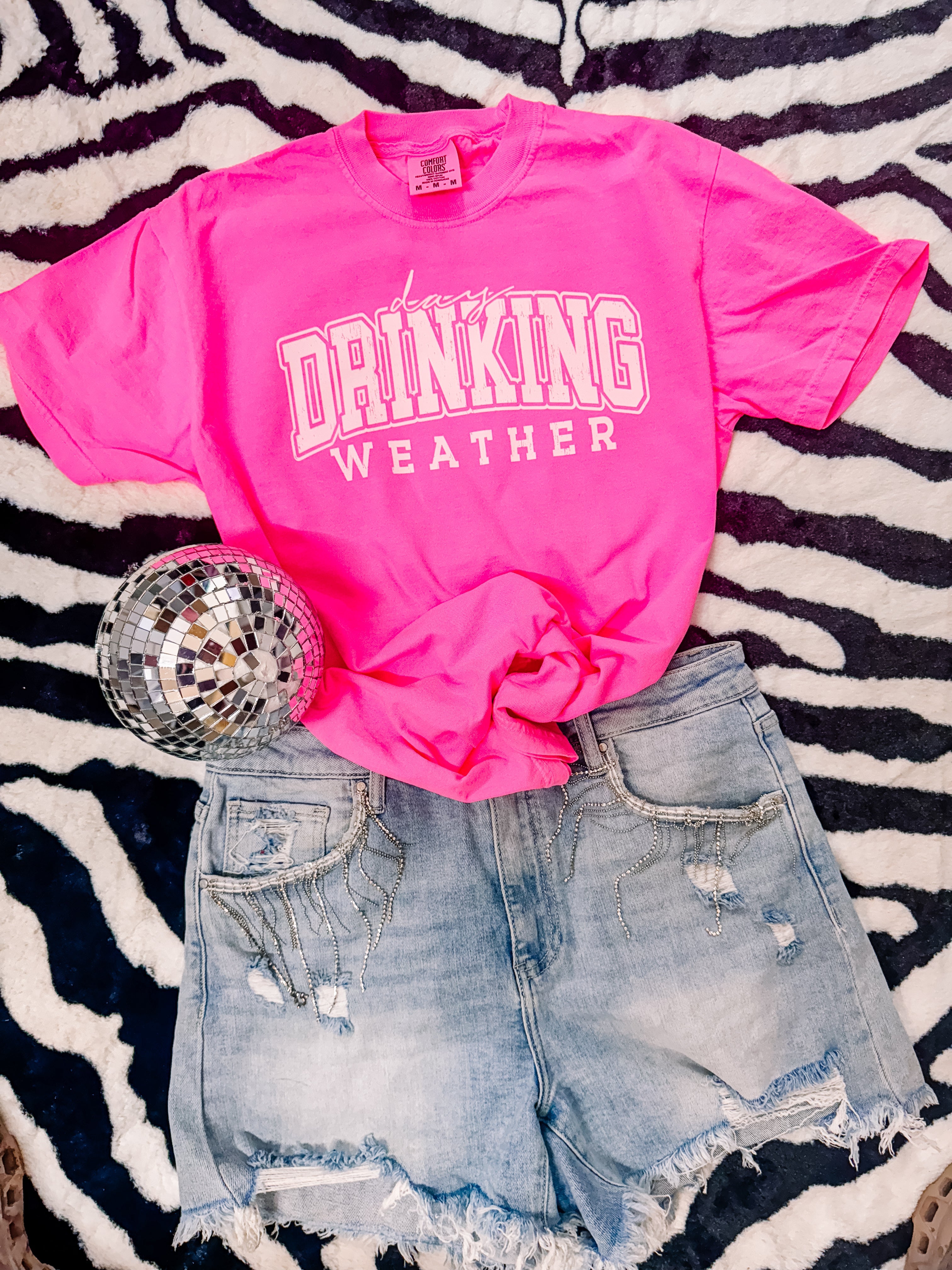 Neon Day Drinking Weather Graphic Tee Comfort Colors - Aaria Tees Aaria Tees