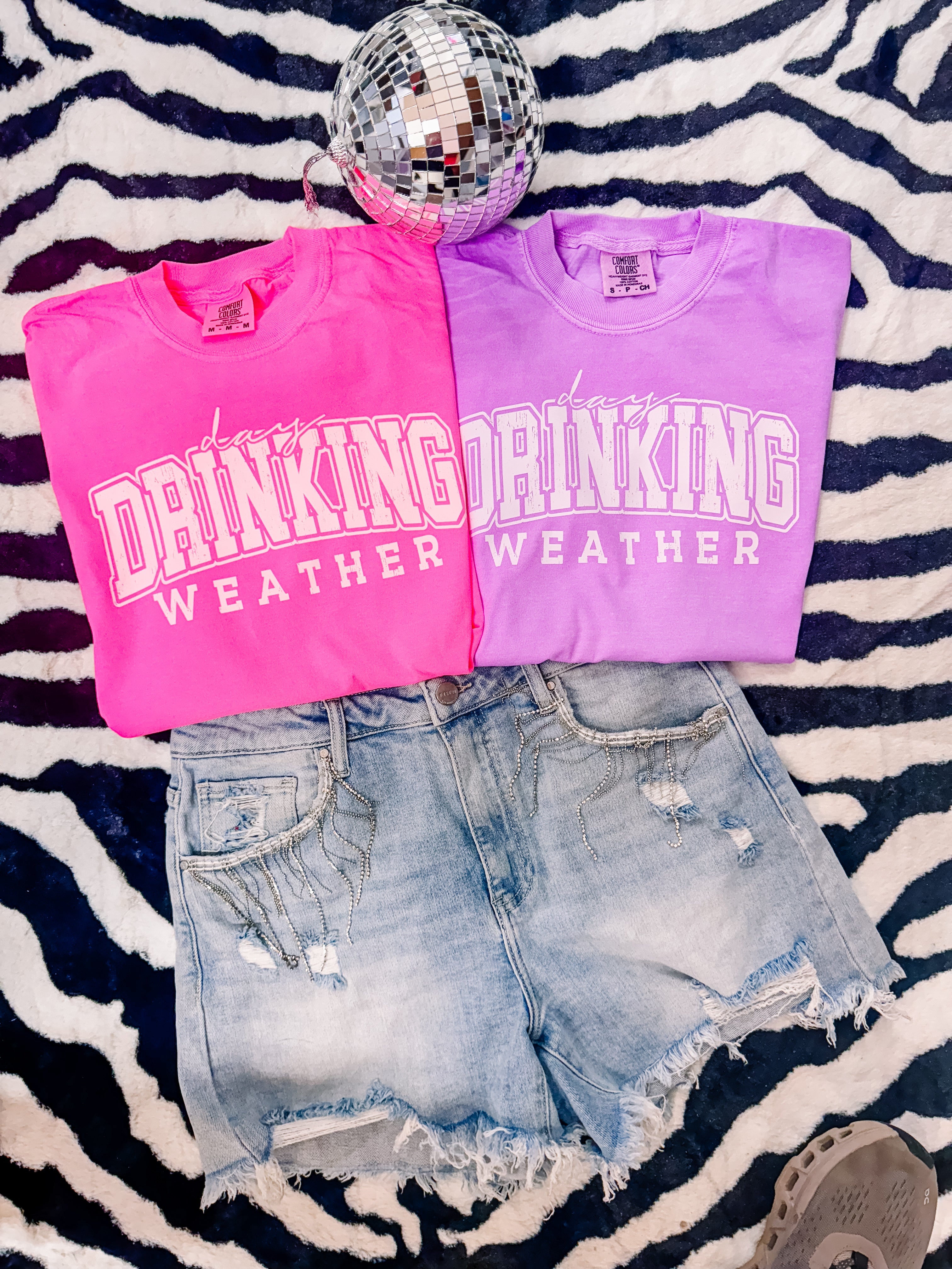 Neon Day Drinking Weather Graphic Tee Comfort Colors - Aaria Tees Aaria Tees