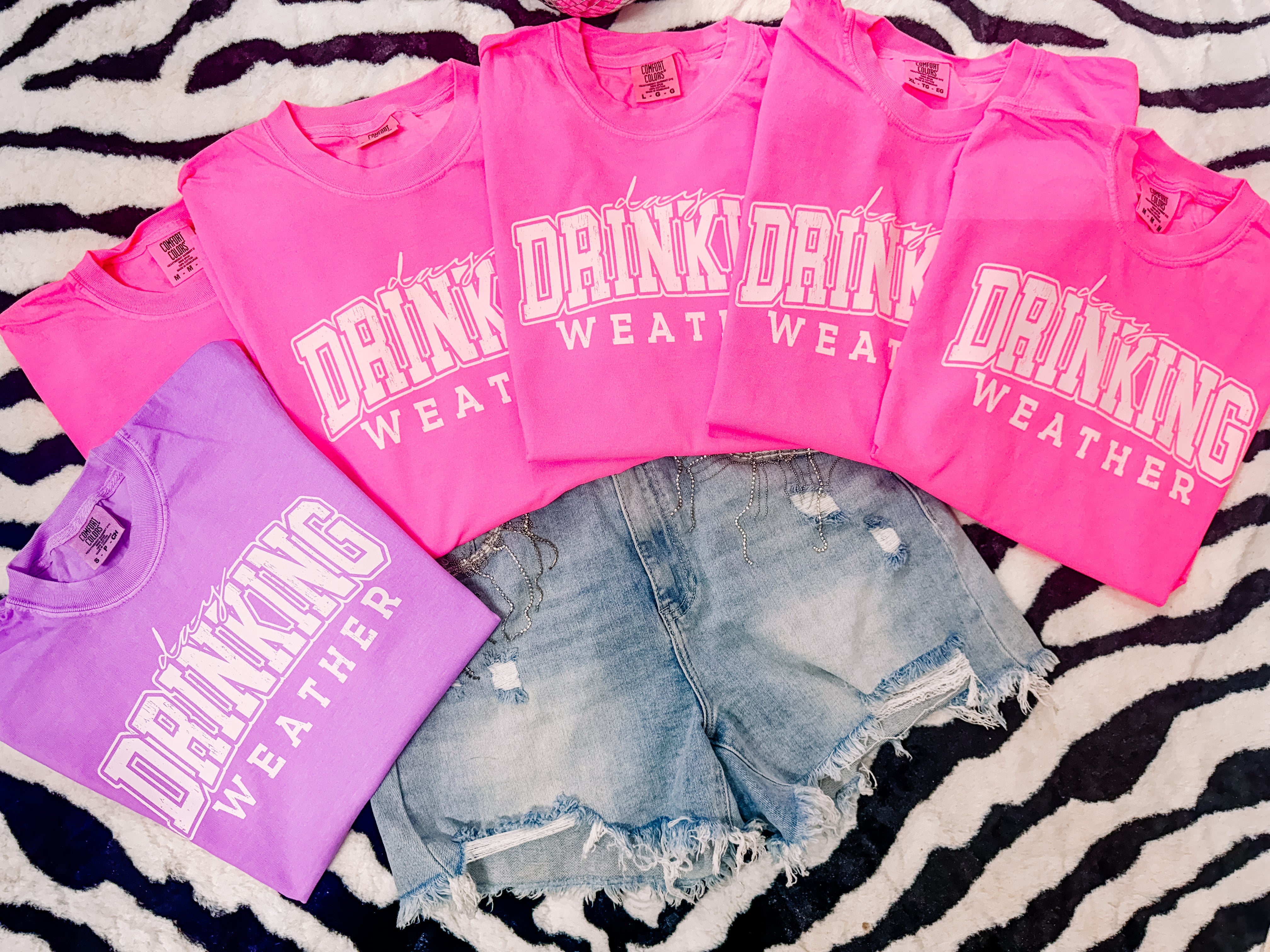 Neon Day Drinking Weather Graphic Tee Comfort Colors - Aaria Tees Aaria Tees