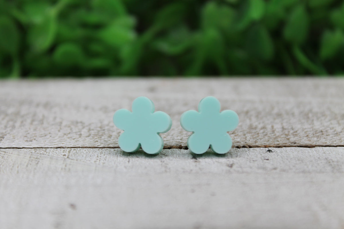 Teal Flower Stud Earrings