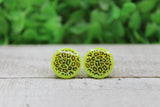 Neon Yellow Leopard Circle Stud Earrings Aaria Tees
