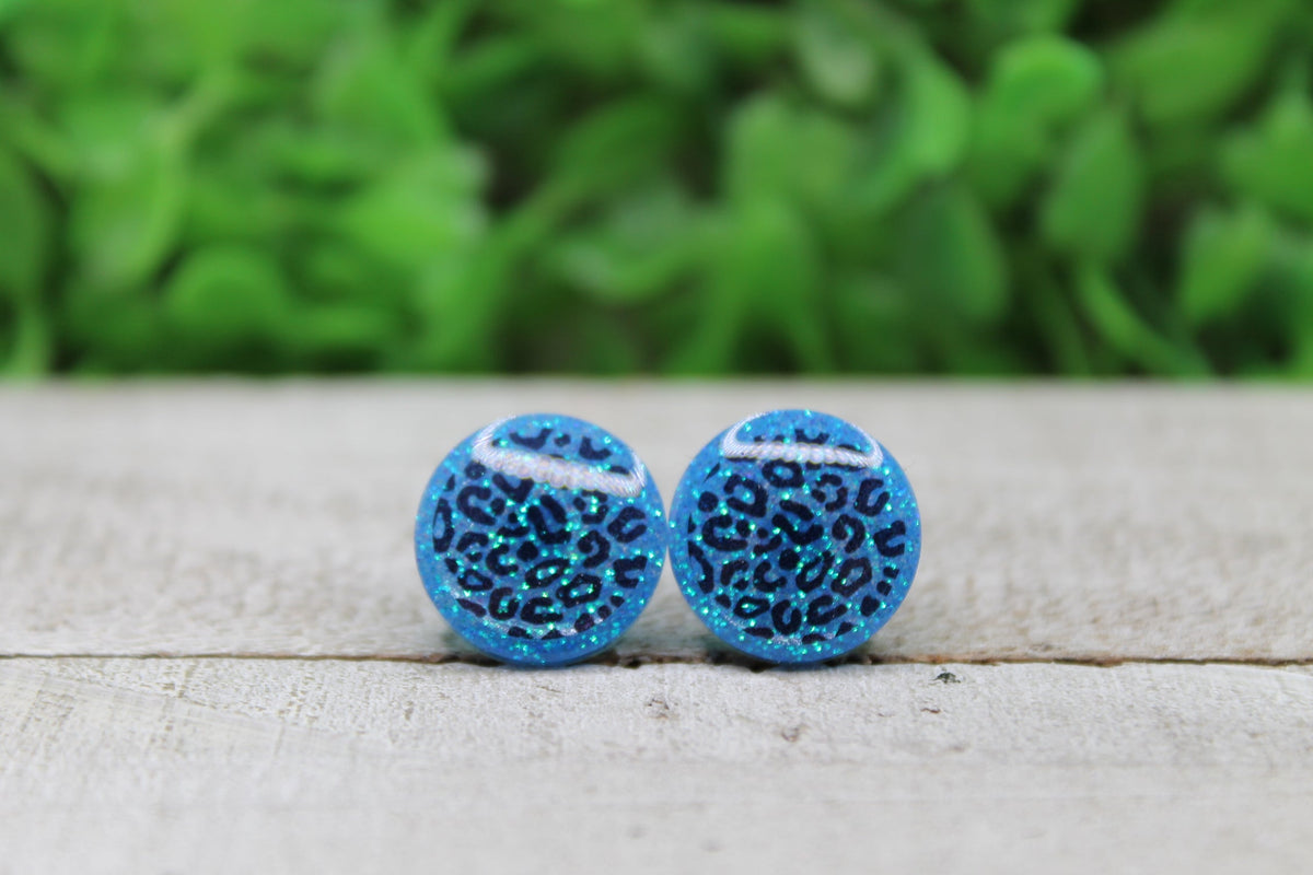 Neon Blue Leopard Circle Stud Earrings