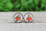 Nebraska Corn Mascot Glass Stud Earrings Aaria Tees