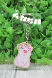 Floral Crown Pig Keychain Aaria Tees