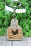 Brown Lace Chicken Cow Tag Wooden Keychain Aaria Tees