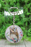 Floral Owl Wooden Keychain Aaria Tees