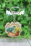 Succulent Basket Wooden Keychain Aaria Tees
