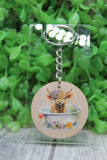 Floral Highland Cow in Bath Wooden Keychain Aaria Tees