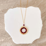 Rose Quartz, Pink Tourmaline and Ruby Quartz Halo Mini Gold Pendants Aaria Tees