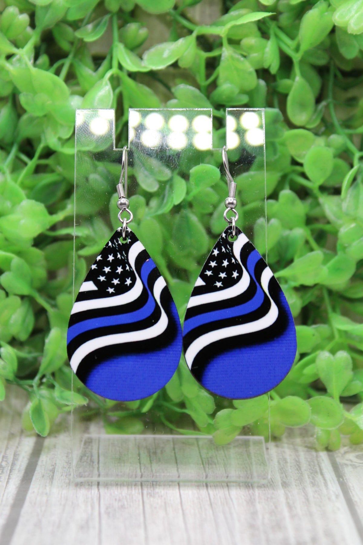 Blue Line Flag Teardrop Earrings