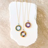 Rainbow Gemstone Halo Mini Gold Pendant Aaria Tees